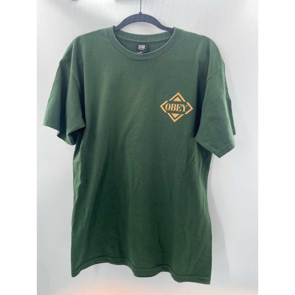 Obey Mens Green Diamond Logo Graphic Short Sleeve T-Shirt Size M